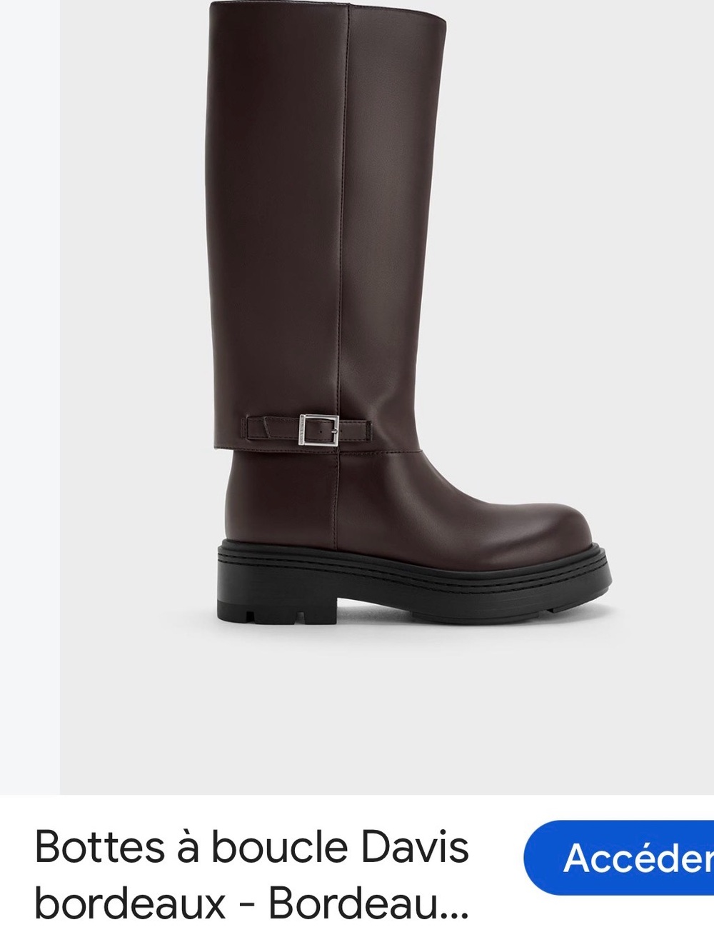 Charles & Keith Over-The-Knee Buckle Boots in Bordeaux